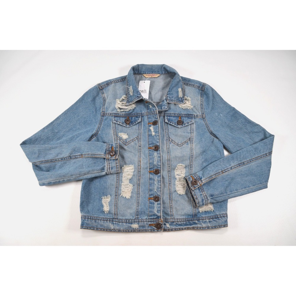 =====Highway Jeans Blue Distressed Denim Jean Crop Jacket‎ Women's Size M Nwt's - Picture 7 of 16